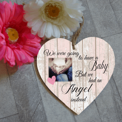 Personalised We Were Going To Have A Baby But We Had An Angel Instead Wooden Hanging Heart