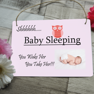 Personalised baby sleeping hanging sign