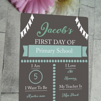 first day of school chalk board effect hanging sign