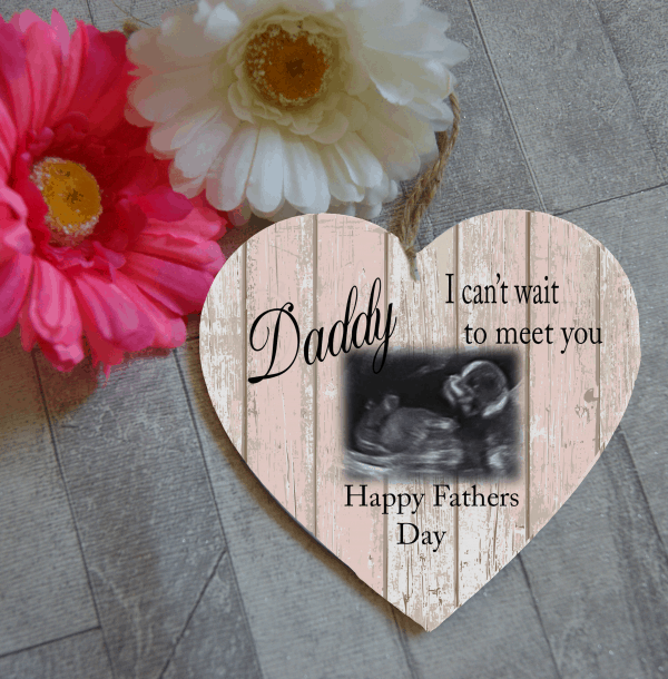 Personalised Fathers Day Baby Scan Wooden Hanging Heart
