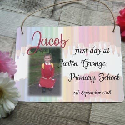 Personalised first day of school hanging sign