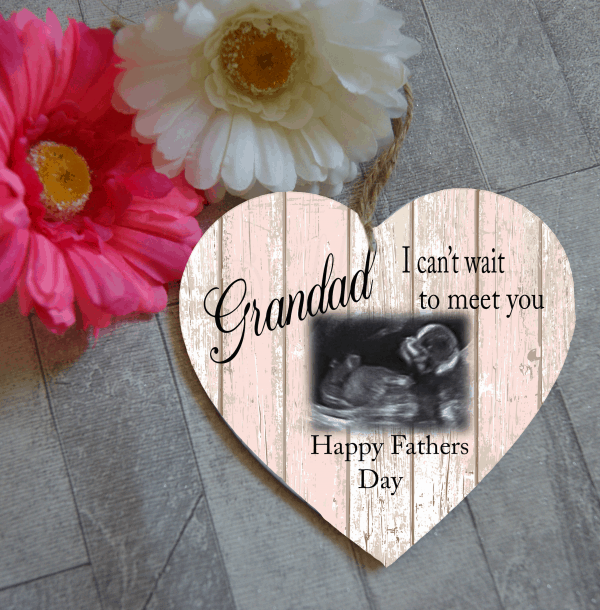 Personalised Fathers Day Baby Scan Wooden Hanging Heart