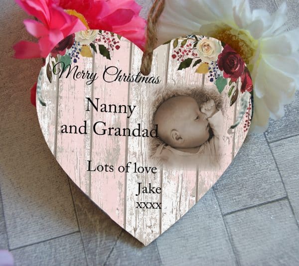 Personalised Merry Christmas Wooden Hanging Heart