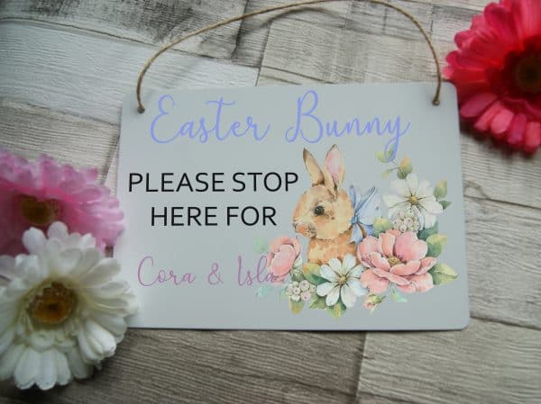 Easter Bunny Please Stop Here Hanging Sign