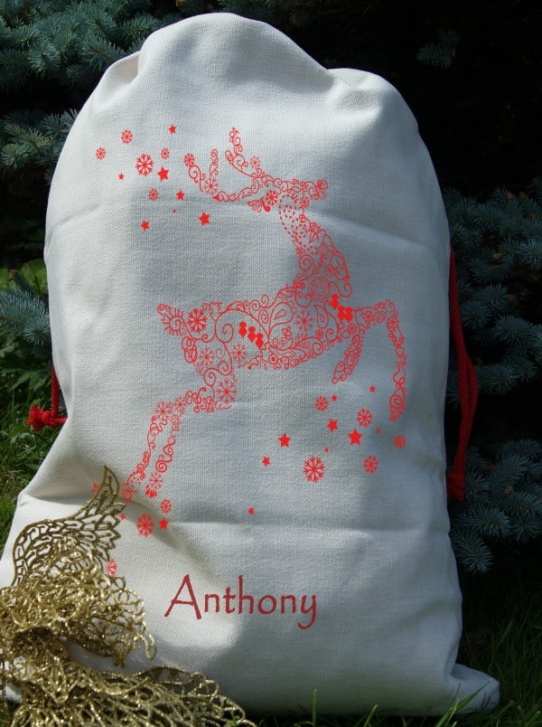 Personalised Reindeer Draw String Christmas Sack