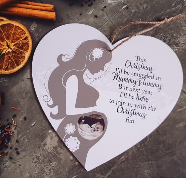 Personalised Christmas Baby Scan Wooden Hanging Heart