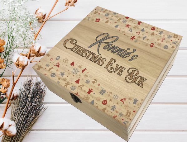 Personalised Christmas Pattern Christmas Eve Deep Wooden Box